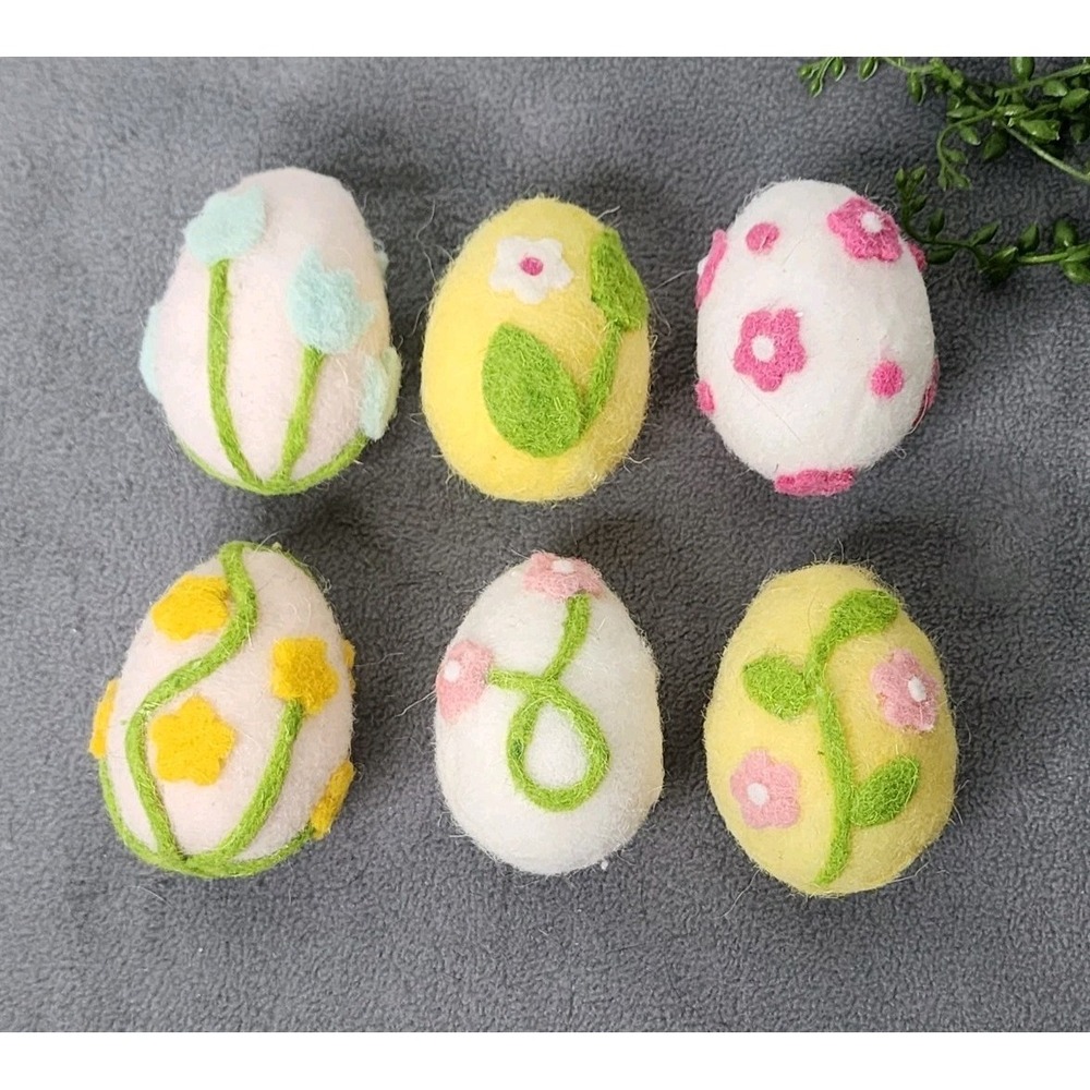 Easter Spring Eggs‎ Bowl Basket Filler Wool Felt Home Taletop Decor 6 pc 3.25"